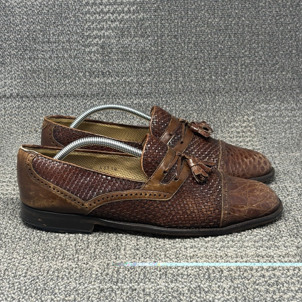 Miguel Angel Mens 10 M Brown Woven Leather Tassel Loafers Made in Spain Vintage